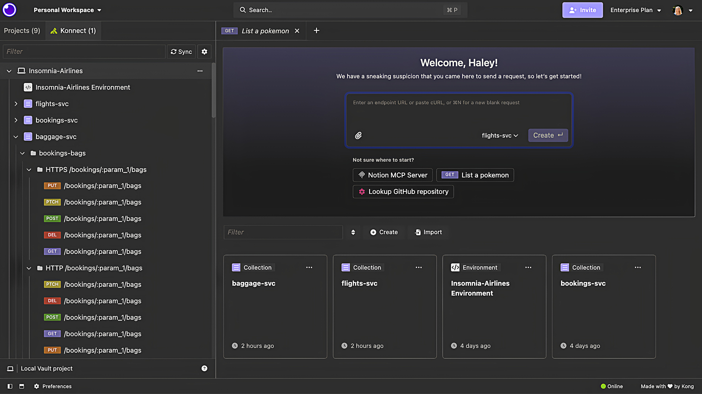 Insomnia user interface