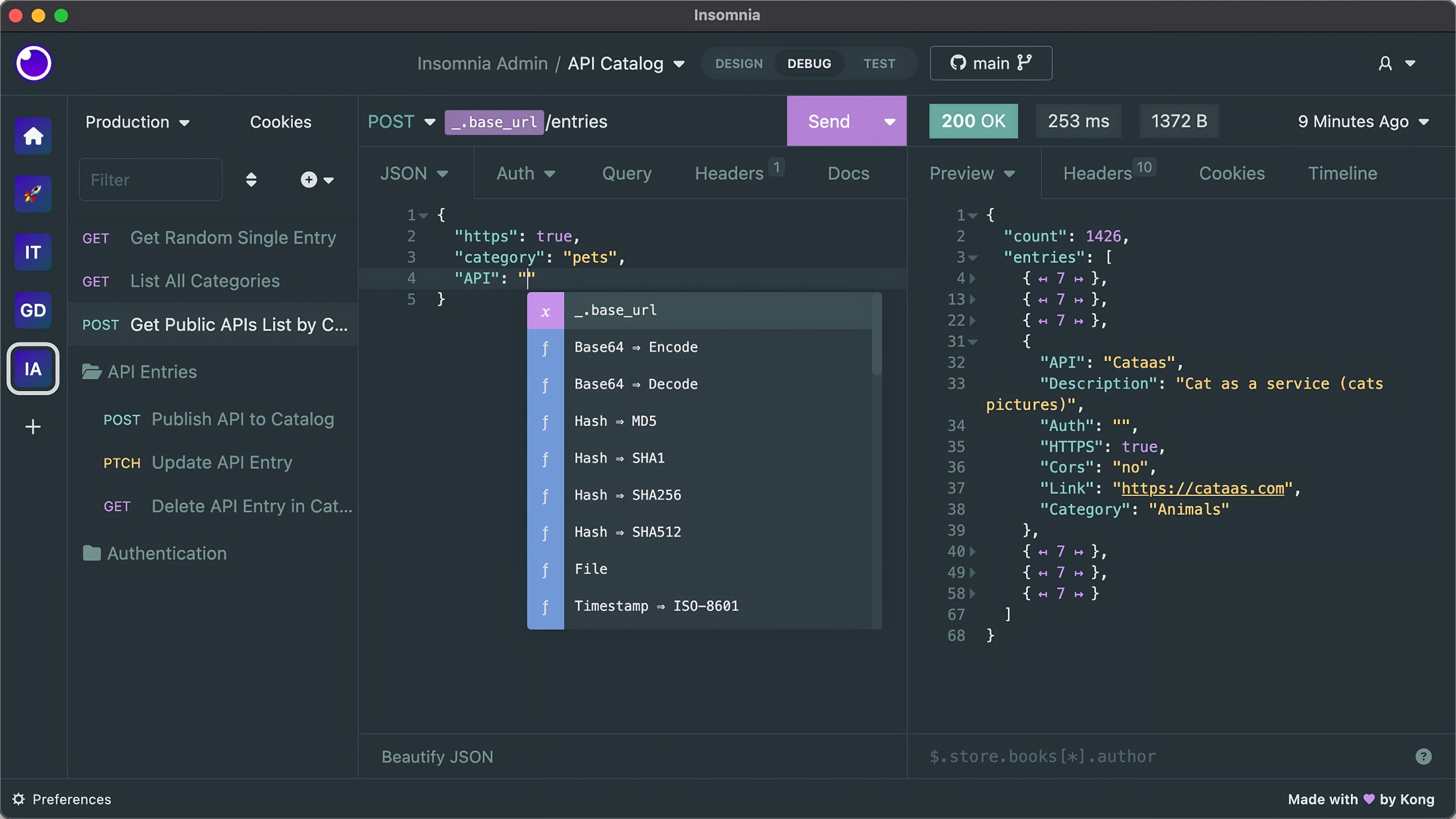 Insomnia user interface